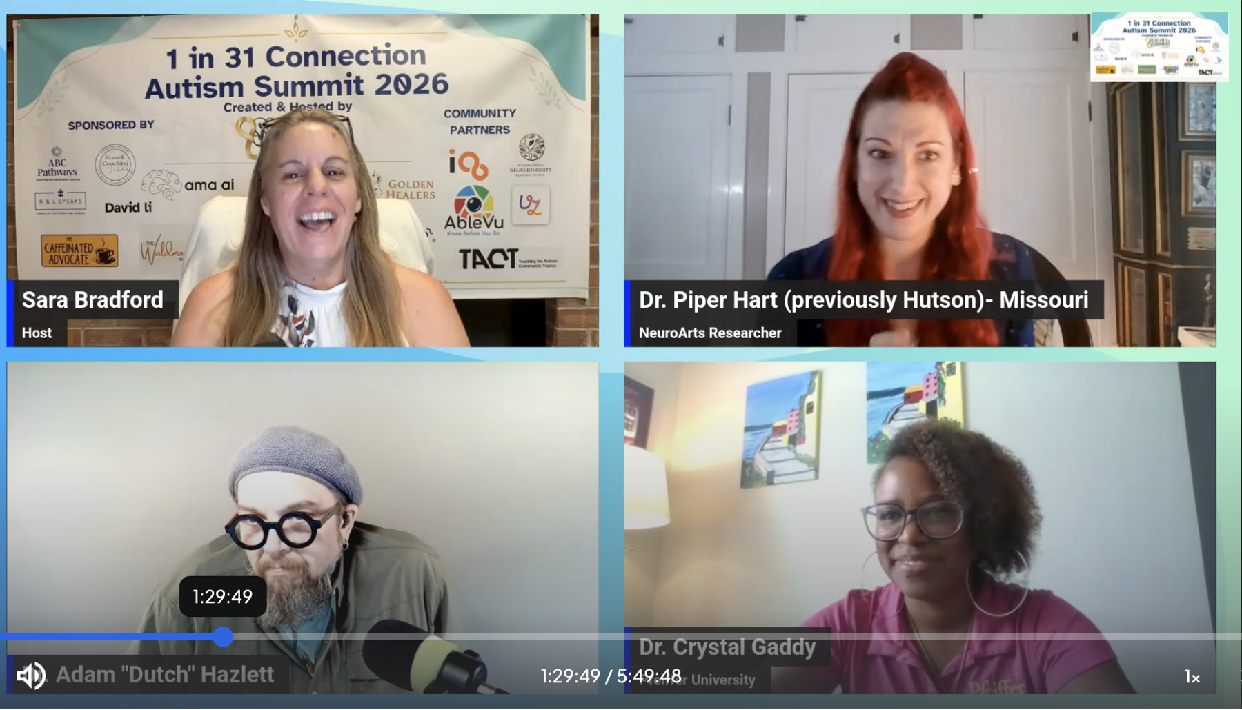Four-person conversation grid from the 2026 virtual autism summit