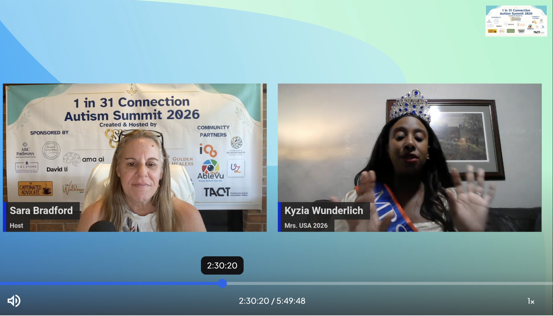 Sara Bradford speaking with a guest during the 2026 virtual autism summit